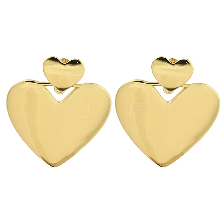 Brass Heart Stud Earrings EJEW-K293-13G-1