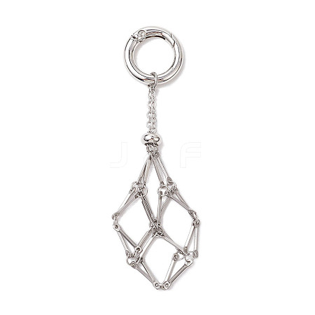 201 Stainless Steel Macrame Chain Pouch Empty Stone Holder Pendant Decoration HJEW-JM02293-1