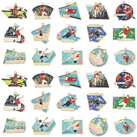 15Pcs 15 Styles Sports Alloy Enamel Pendants ENAM-YW0008-46-1