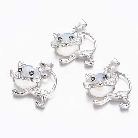 Opalite Kitten Pendants G-J386-C10-1