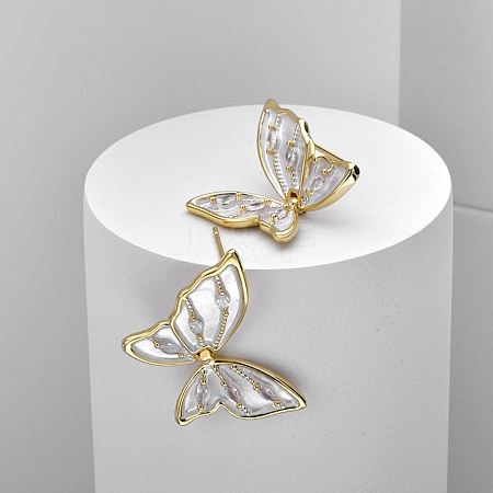 Butterfly Brass Enamel Stud Earrings for Women EJEW-Q391-30G-1