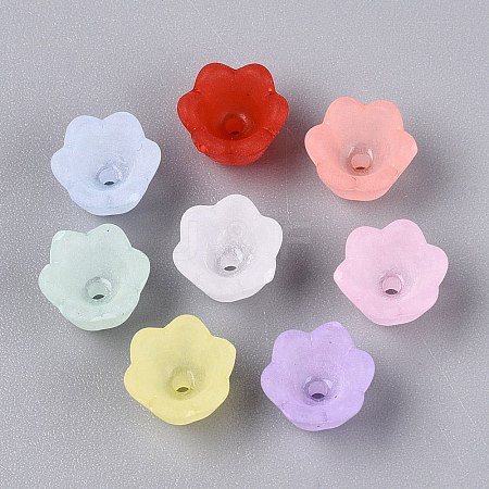 Frosted Transparent Acrylic Flower Bead Caps X-OACR-Q203-01-1