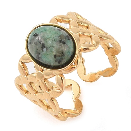 Oval Natural African Turquoise(Jasper) Finger Rings RJEW-Z057-13G-01-1