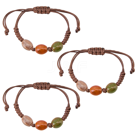 3Pcs Handmade Porcelain Beads Braided Bead Bracelets for Men Women BJEW-CP0001-01A-1