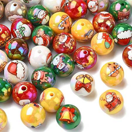 50Pcs Christmas Theme Printed Opaque Acrylic Beads OACR-CJ0002-20-1