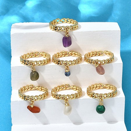 Brass Curb Chain Cuff Rings for Women RJEW-Z085-04G-1