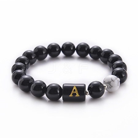 10MM Natural Black Onyx(Dyed & Heated) and Howlite Beaded Stretch Bracelets RH2290-1-1