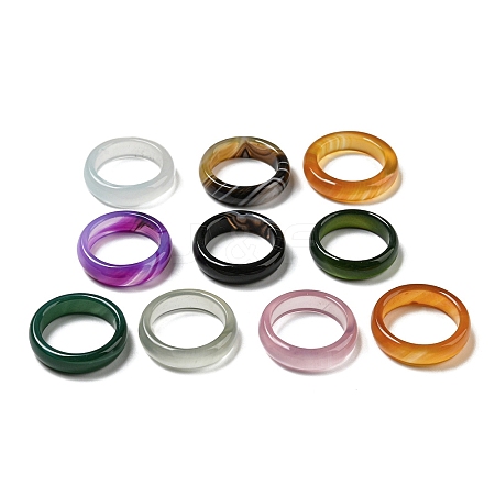 Dyed & Heated Natural Agate Plain Band Rings G-C083-02-1