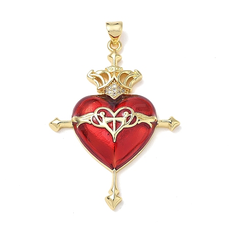 Brass Cubic Zirconia & Enamel Pendants KK-L253-24G-05-1
