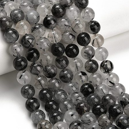 Natural Black Tourmalinated Quartz Beads Strands GG-CBA20C8-A01-8MM-1