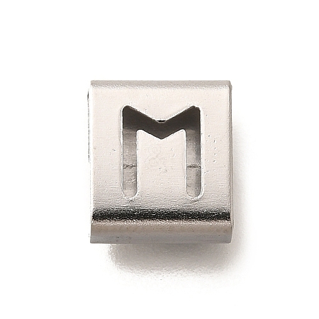 Letter Style 304 Stainless Steel Square Slide Charms STAS-L132-22M-1