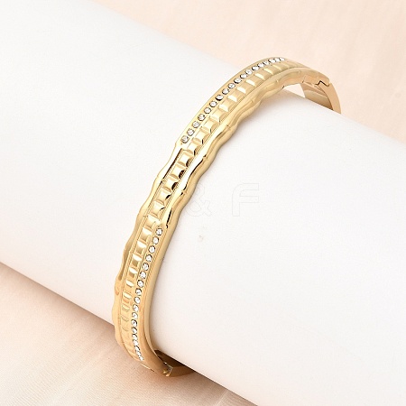 304 Stainless Steel Rhinestone Hinged Bangles for Women BJEW-B168-10G-1