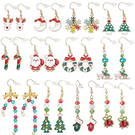 SUNNYCLUE 12 Pairs 12 Style Christmas Theme Alloy Dangle Earrings EJEW-SC0001-33-1