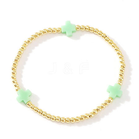 Brass Round Beaded Stretch Bracelets ZM9543-7-1