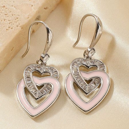 Elegant Fashion Double Heart Brass Dangle Earrings OA6431-1-1