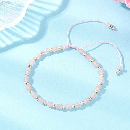 Flat Round Natural Rose Quartz Beads Braided Bead Bracelets BJEW-JB13247-02-1