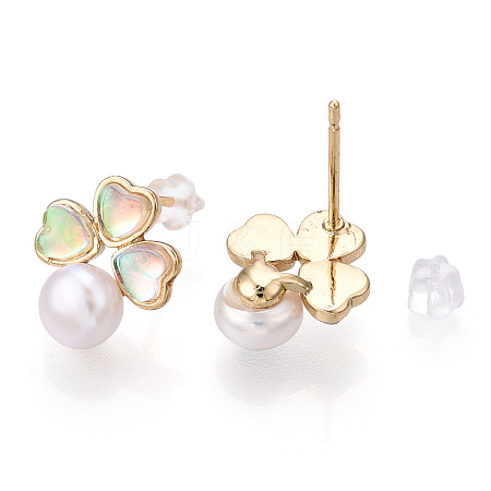 Natural Pearl with Resin Clover Stud Earrings PEAR-N017-06A-1