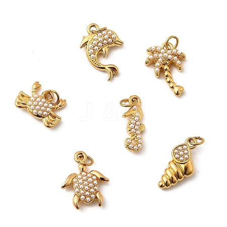 304 Stainless Steel ABS Imitation Pearl Pendants STAS-B097-07G-1