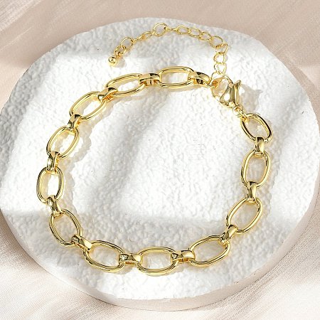 Brass Oval Link Chain Bracelets for Women Men BJEW-K273-11G-1