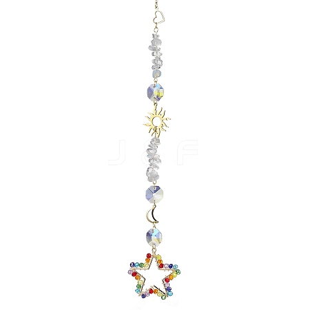 Glass Beads Wrapped Star Hanging Ornaments HJEW-JM01652-1