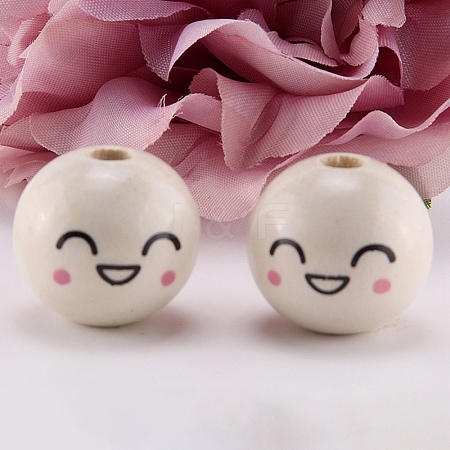 Printed Lotus Wood Beads WOOD-TAC0022-03-1