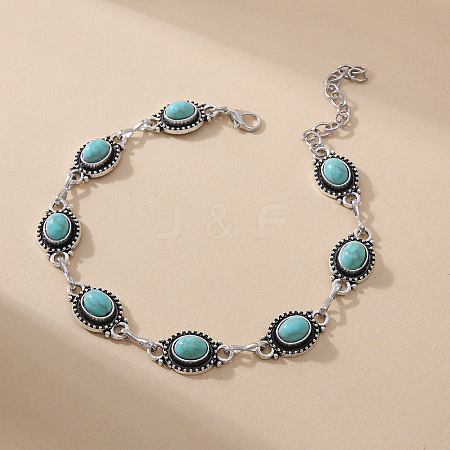 Alloy Resin Imitation Turquoise Oval L?ink Chain Anklets for Women FS-WG9FDC7-02-1