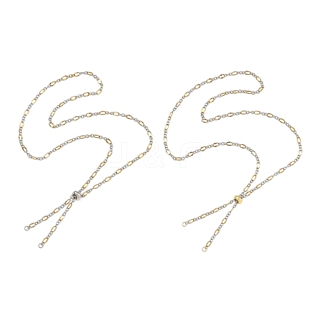 2Pcs Adejustabel Two Tone 304 Stainless Steel Oval Link Chains Necklace Making AJEW-JB01667-1