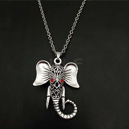 Alloy Pave Glass Cable Chain Red-eyed Elephant Pendant Necklaces for Women HN3417-3-1