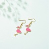 Deep Pink Enamel Flamingo Dangle Earrings EJEW-JE04969-3