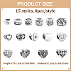 120Pcs 15 Styles Tibetan Style Alloy European Beads MPDL-ME0001-01-2