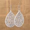 Simple Design Filigree Teardrop Wood Dangle Earrings EJEW-I182-07-1