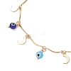 Handmade Evil Eye Lampwork & Stainless Steel Moon Tassel 304 Stainless Steel Curved Bar Link Chain Anklets for Women AJEW-AN00742-01-4