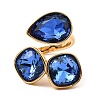 Teardrop & Square Glass Open Cuff Rings RJEW-G289-01G-09-2