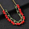 Brass Red Enamel Fruit Link Chain Necklaces NJEW-K287-04A-G-3