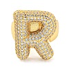 Brass Micro Pave Clear Cubic Zirconia Letter Open Cuff Ring for Women RJEW-M173-01G-R-2