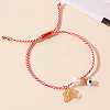 Adjustable Butterfly Brass & Red White Cord Braided Bead Bracelets GY0260-2