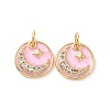 Flat Round with Moon & Star Brass Micro Pave Clear Cubic Zirconia Charms LS-KK-G435-41G-2