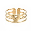 304 Stainless Steel Initial Letter V Open Cuff Ring RJEW-T023-42G-1