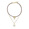 Zinc Alloy Crystal Rhinestone Sun Star Pendant PU Leather Cord Double Layer Necklaces for Women FS-WGD520A-01-3