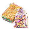50Pcs 10 Colors Rose Printed Organza Drawstring Bags OP-TA0001-15B-2