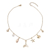 Summer Beach Brass Clear Cubic Zirconia & Shell Pearl & Spiral Shell Bib Necklaces NJEW-TA00182-4