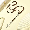 Wood Rosary Bead Necklaces NJEW-TA00081-3