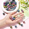 32Pcs 8 Colors Bohemian Style Printed Schima Wood Beads WOOD-YW0001-93-5