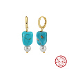 Natural Turquoise Beaded Hoop Earrings EJEW-L294-006G-1