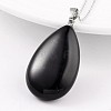 Teardrop Platinum Tone Brass Dyed & Heated Black Agate Pendants G-F267-07K-1