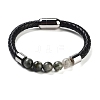 Natural Eagle Eye Stone Round Bead Braided Leather Cord Bracelets for Men Women BJEW-A009-11P-06-1