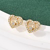Brass Micro Pave Clear Cubic Zirconia Heart Stud Earrings EJEW-F400-28B-G-1