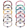 12Pcs 12 Colors Handmade Polymer Clay Heisih Beaded Stretch Bracelets Set with Evil Eye BJEW-SW00034-1