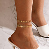 Alloy Flower & Heart Tassel Double Layer Anklets for Women FS-WGDC043-01-3