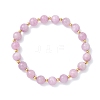 Natural Kunzite & Brass Beaded Stretch Bracelets for Women BJEW-JB14002-3